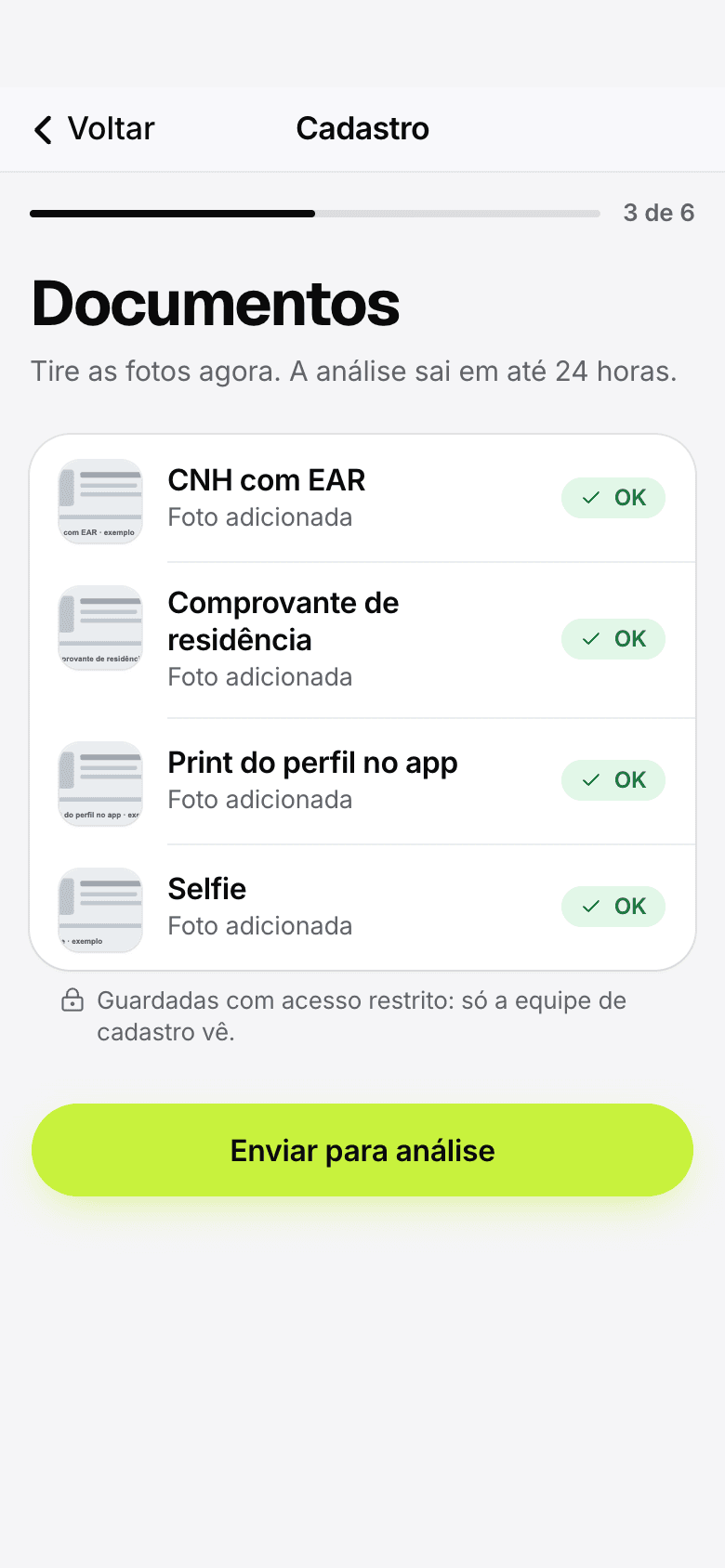 Cadastro no celular: as fotos da CNH, do comprovante, do perfil no app e a selfie